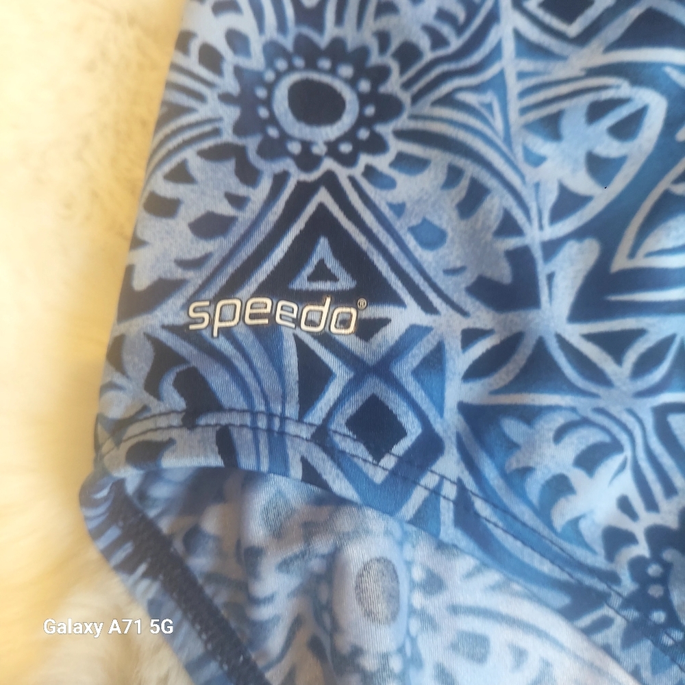 NWT Speedo Halter Tank Bathing Suit Blue Black  Print Sz 16 - Picture 6 of 14